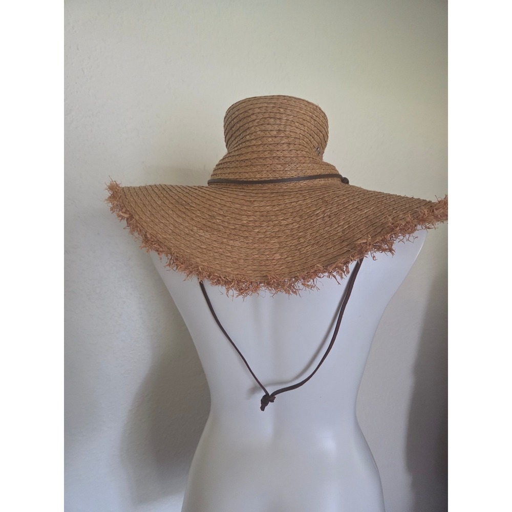 Frye Raffia Telescope Wide Brim Hat Clay Brown Straw Frayed Sun Hat M/L F031-222